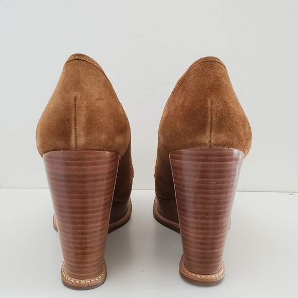 Michael Kors leather loafer wedges in luggage suede 10m - Picture 4 of 9